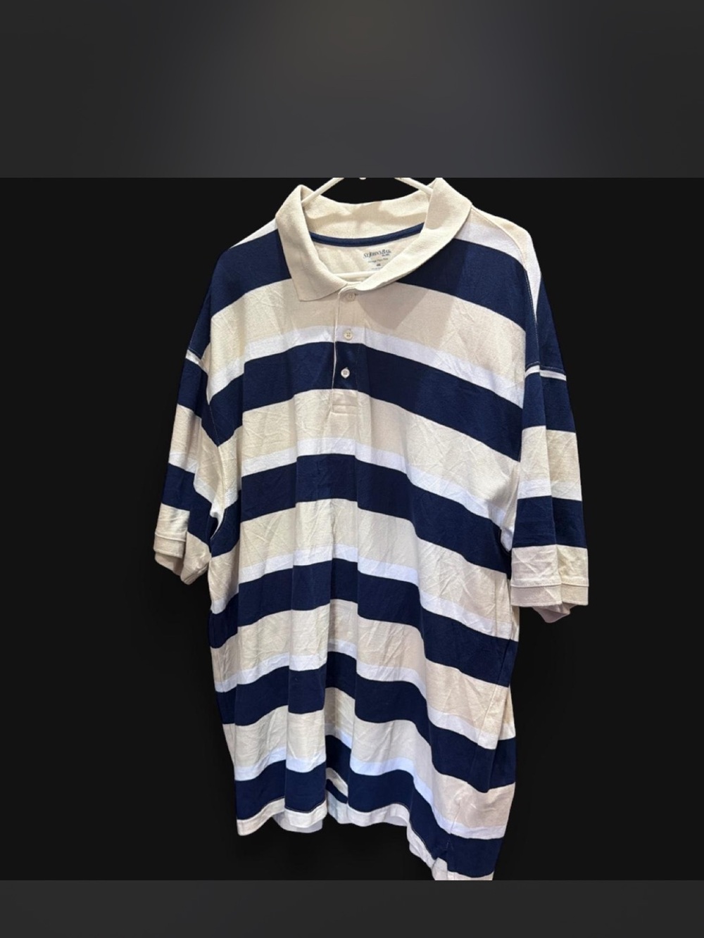 St. John's Bay Navy and White Horizontal Stripe Polo